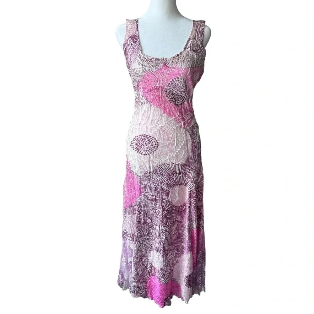Komarov Designer A Line Sleeveless Pink Abstract Maxi Dress womens size small